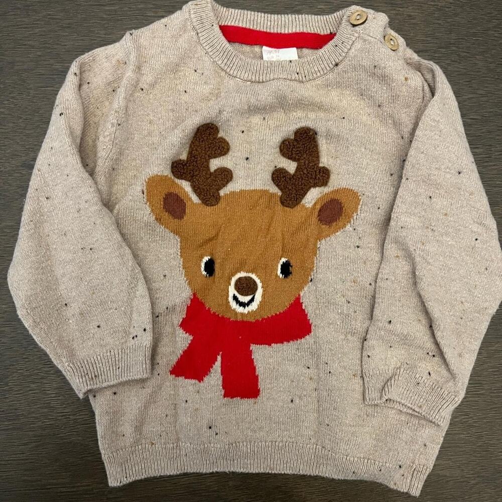 H&M Baby Reindeer Sweater 6-9M Christmas Holiday Knit Pullover Tan